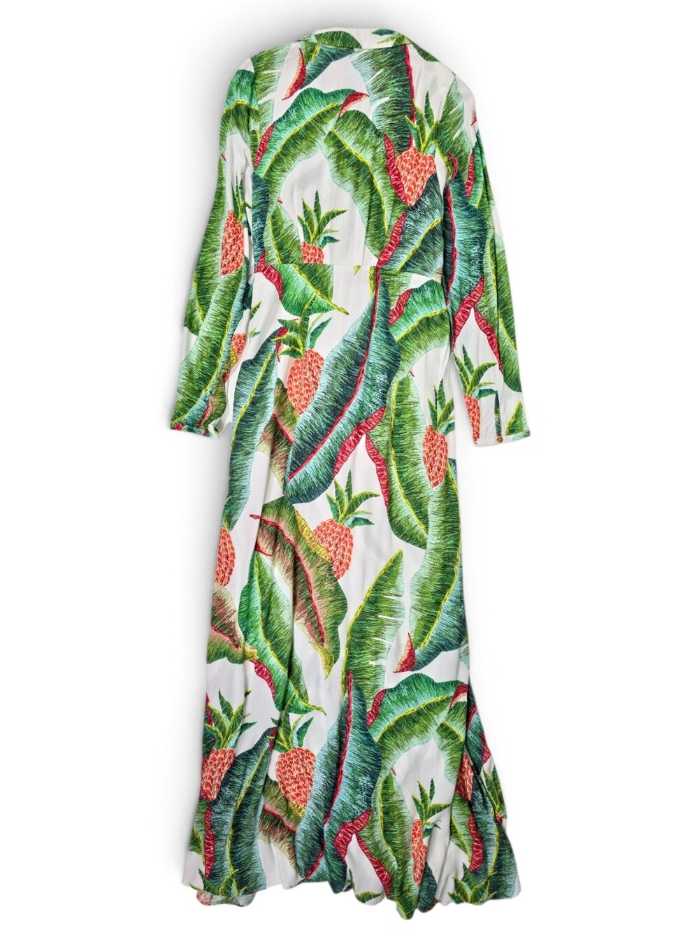 FARM Rio Pineapple Tropical Maxi Dress Womens S White Green Long Sleeve V Neck - Picture 6 of 12